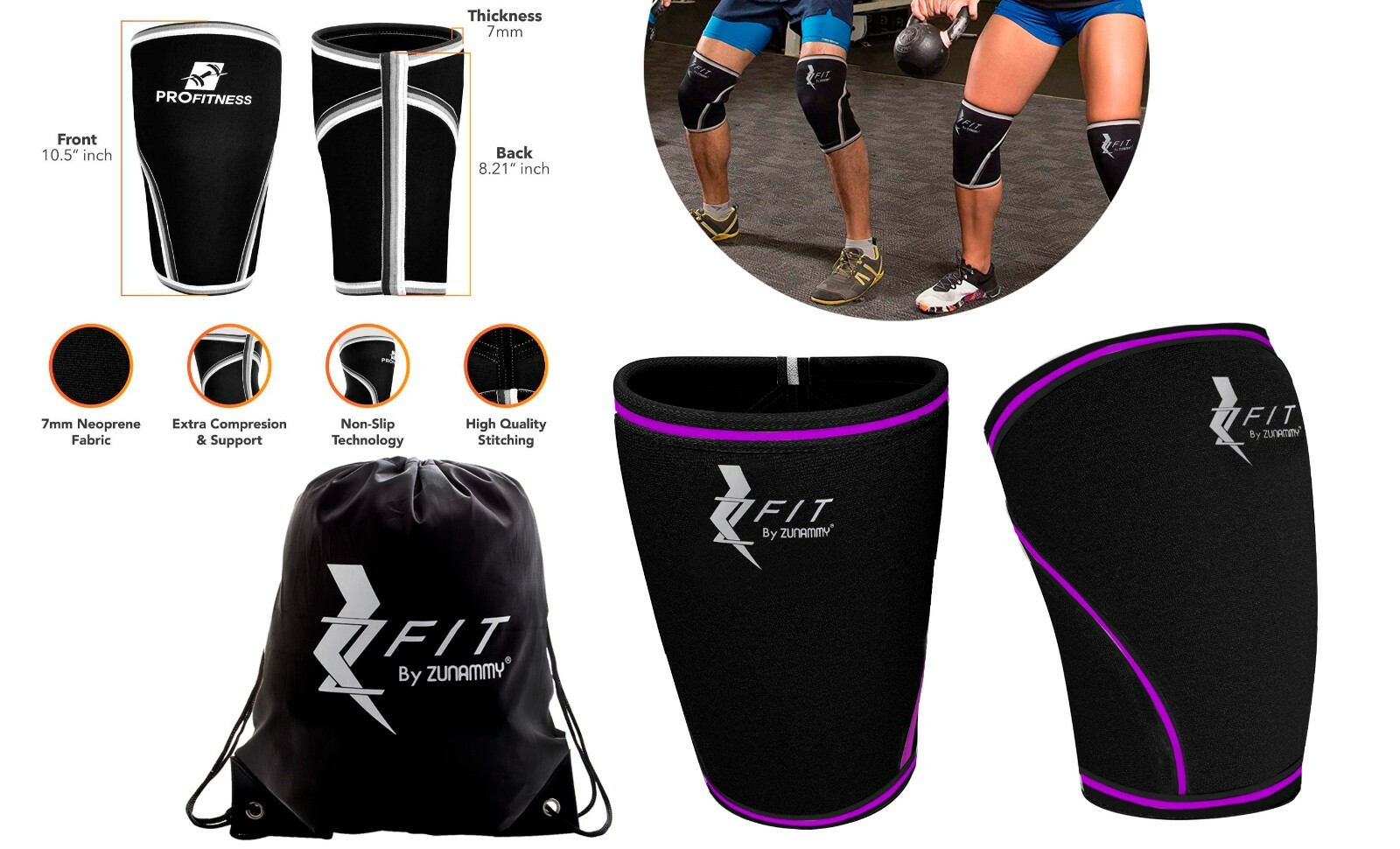 Zfit Neoprene Compression Knee Sleeve Weightlifting, Injury Recovery
