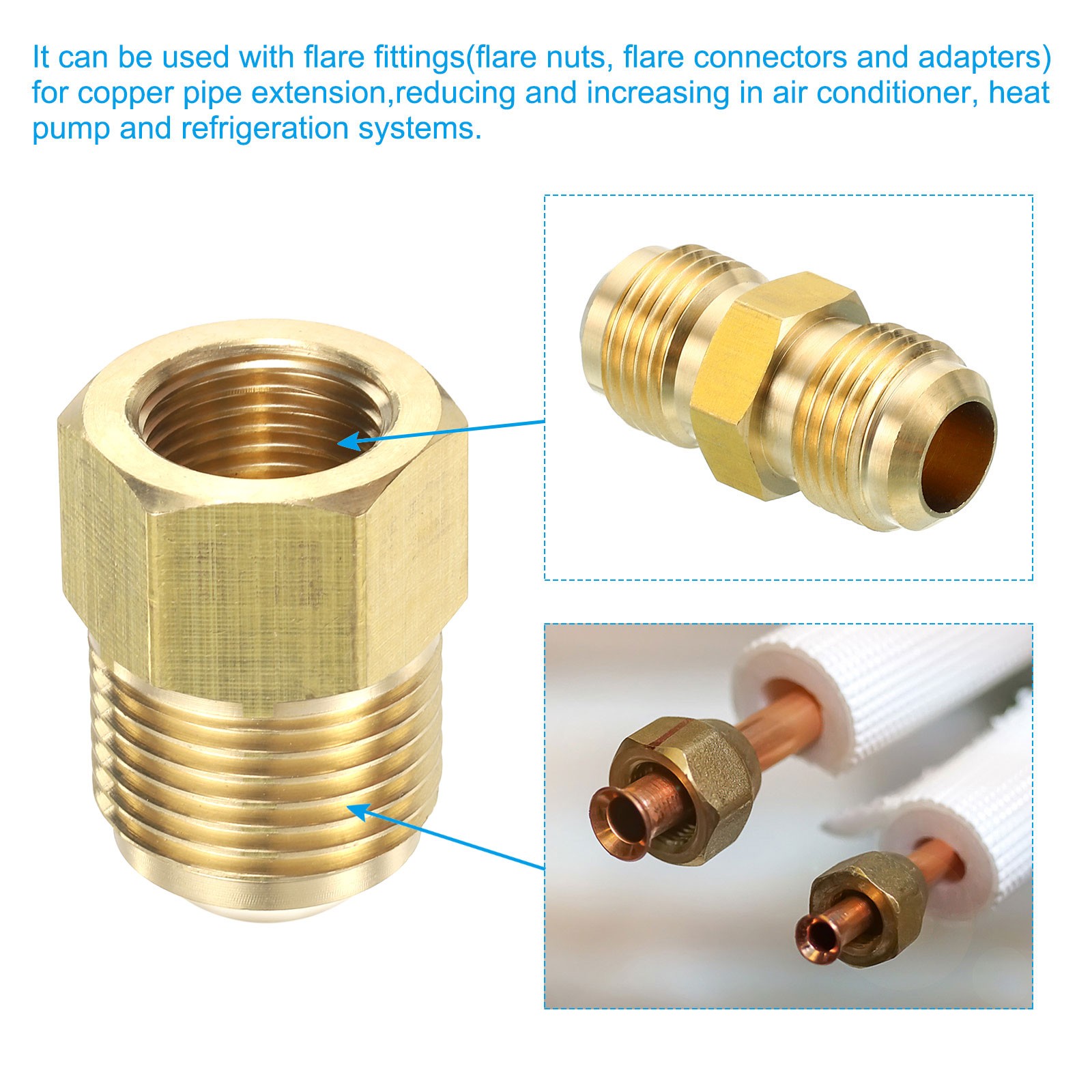 3/8" Female Flare x 5/8" Male Flare Connector Adapter Reducing Brass Tone