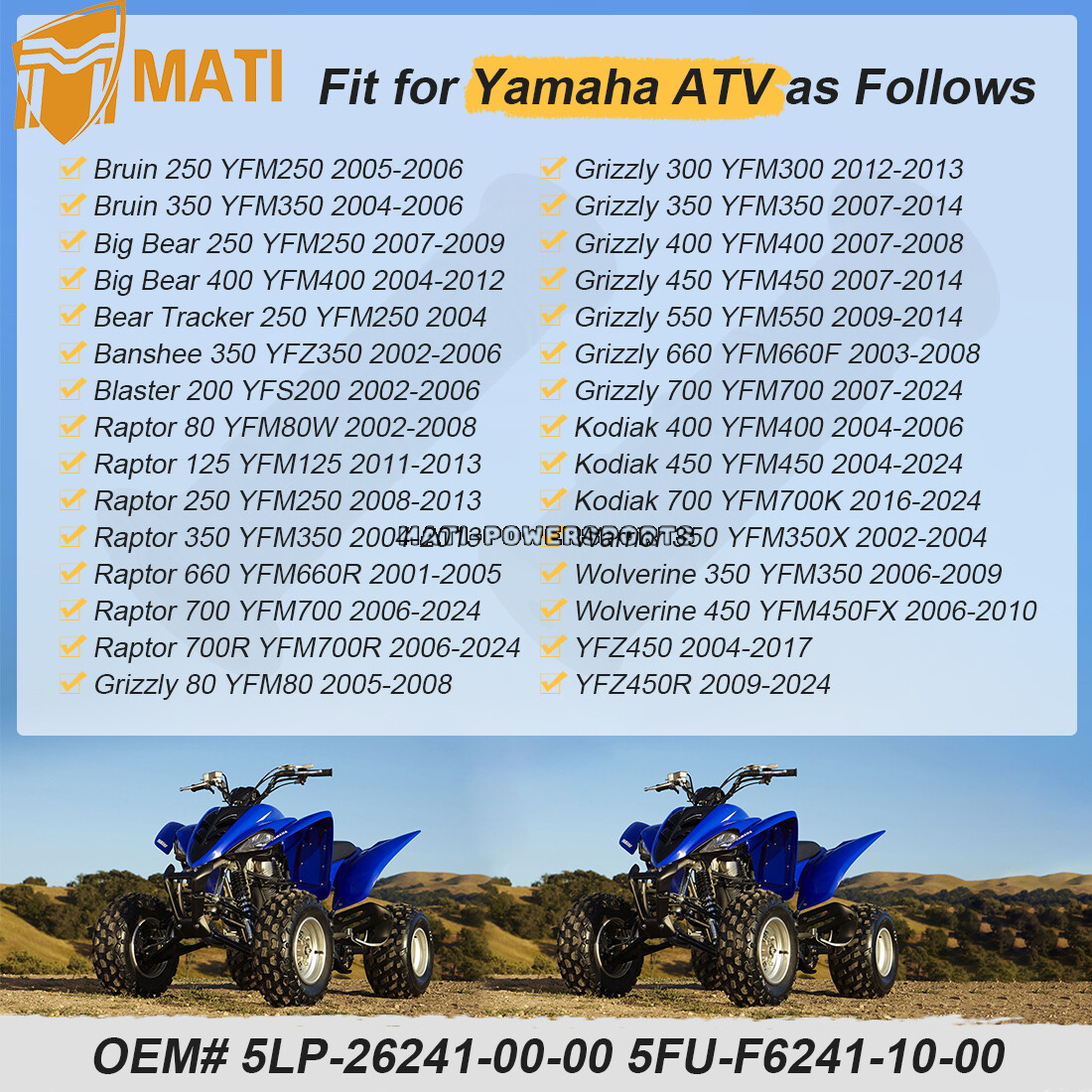 Handlebar Grips for Yamaha YFZ450 2004-2017 YFZ450R 2009-2024 5LP-26241-00-00