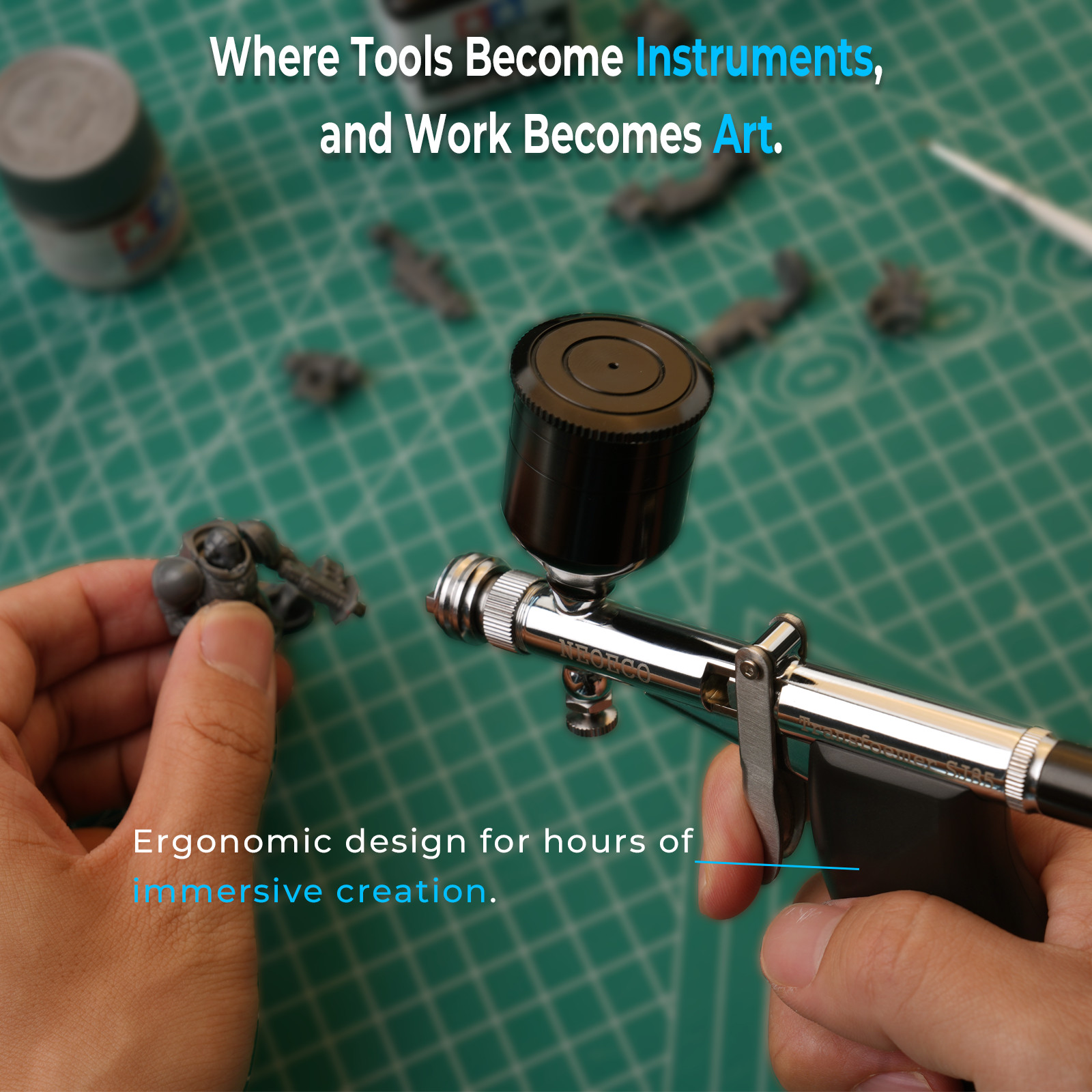 NEOECO SJ85 Transformer Airbrush Kit 0.3/0.5/0.8mm Dual Action Fan & Round Spray