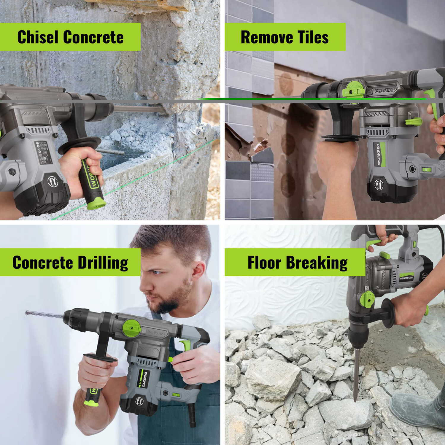WORKPRO Heavy Duty Premium Rotary Hammer Drill SDS-Plus 12.5AMP Corded 5PCS Bits