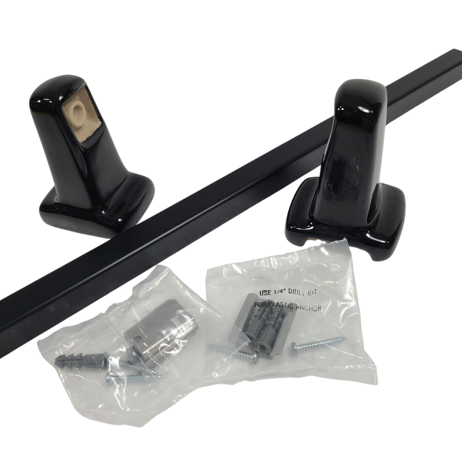 Vintage Black Ceramic Towel Bar Rod Rack Post Holders Bracket Screw in Drywall