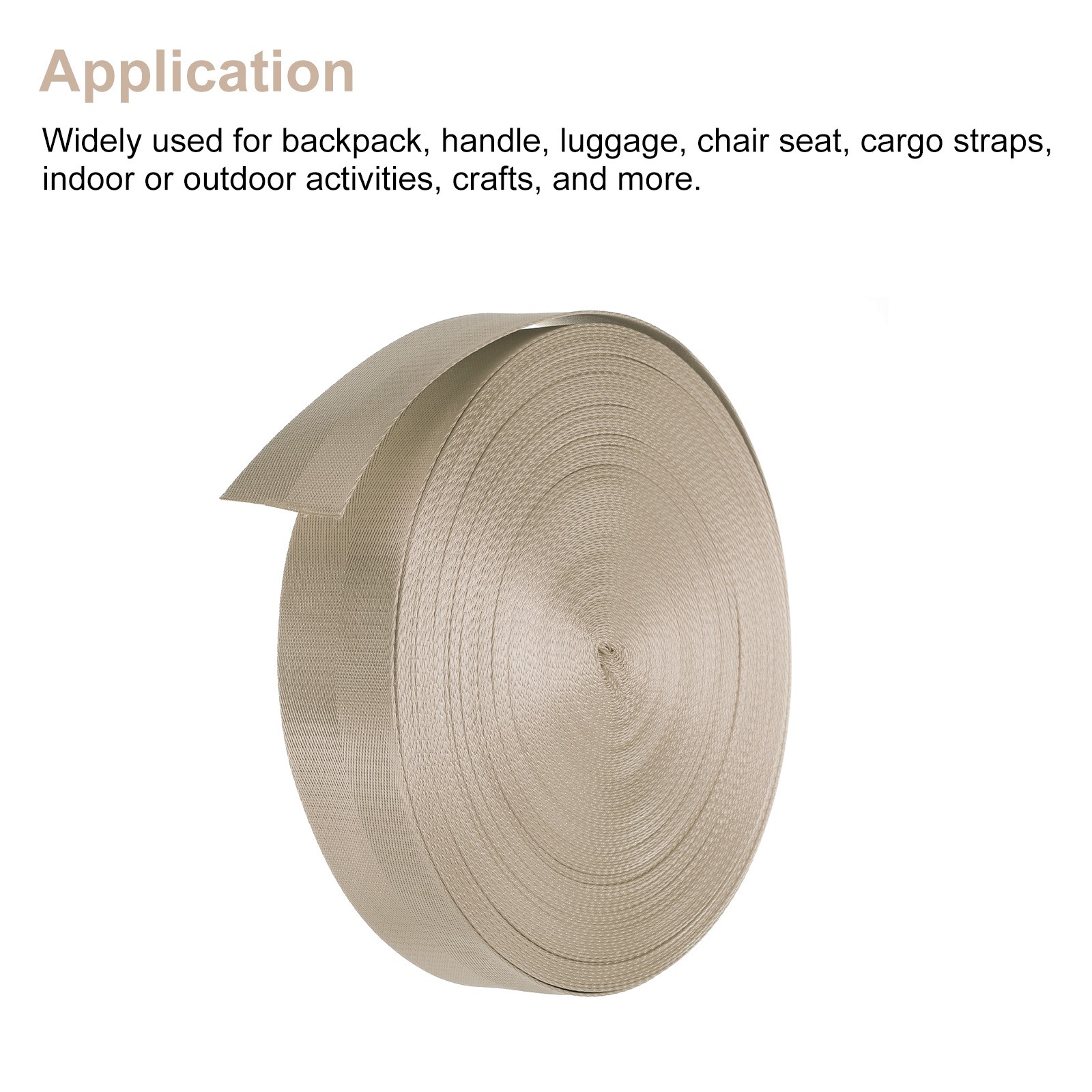 Flat Nylon Webbing Strap 2 Inch 50 Yards Khaki for Backpack