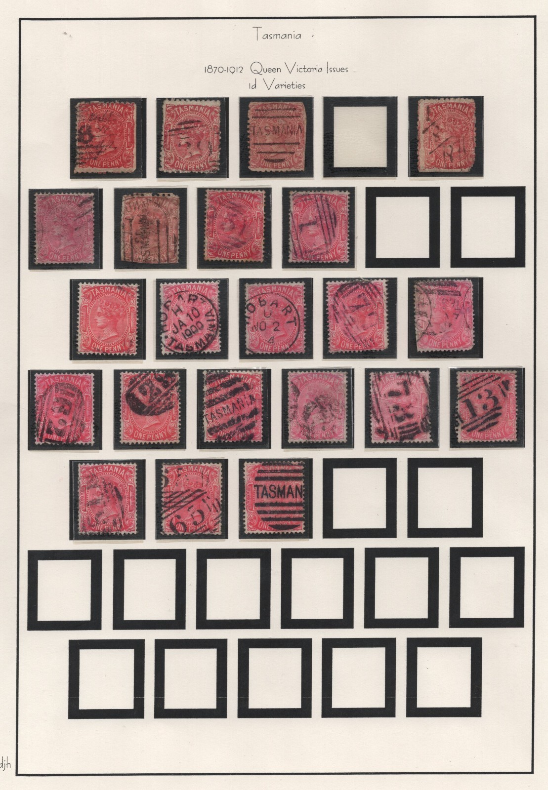 AUSTRALIA TASMANIA 1870-1900 COLLECTION OF 71 STAMPS WITH PERF VARIETIES