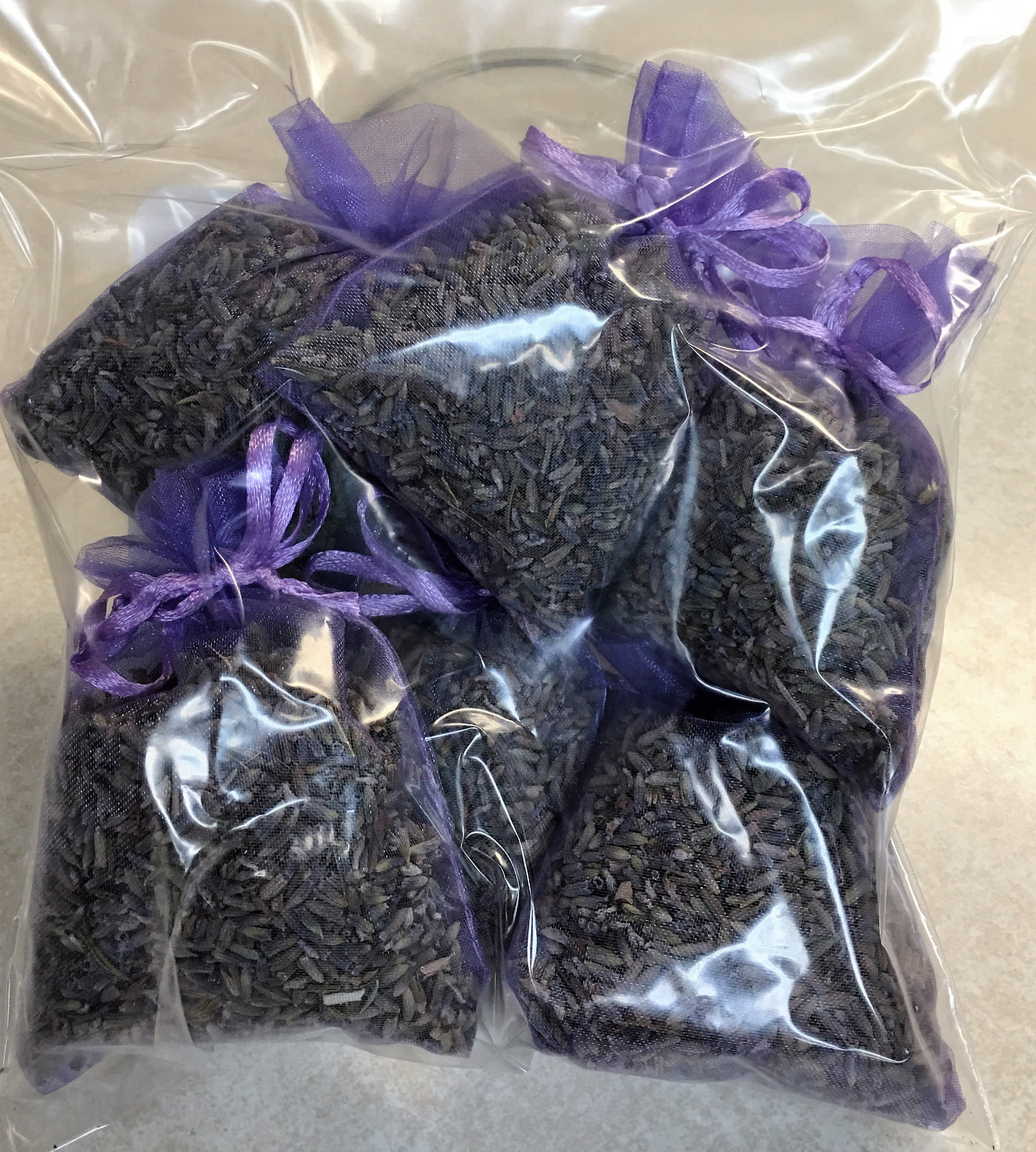 Set of 6 Lavender Sachets made with Purple Organza Bags