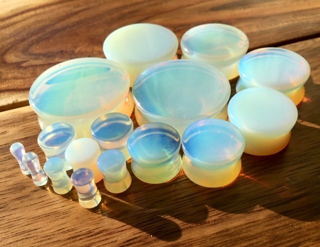 PAIR Opalite Opalescent Stone Moonstone Plugs Gauges - up to 38mm available!