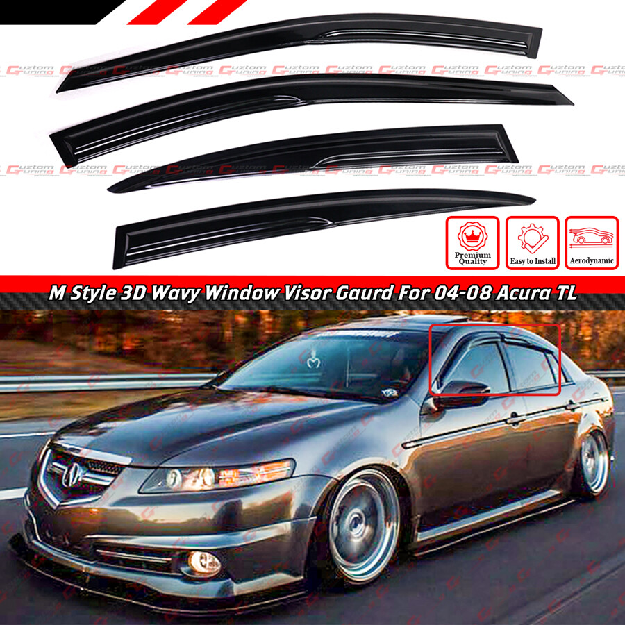 FOR 2004-2008 ACURA TL JDM MUG STYLE 3D WAVY WINDOW VISOR RAIN GUARD DEFLECTOR