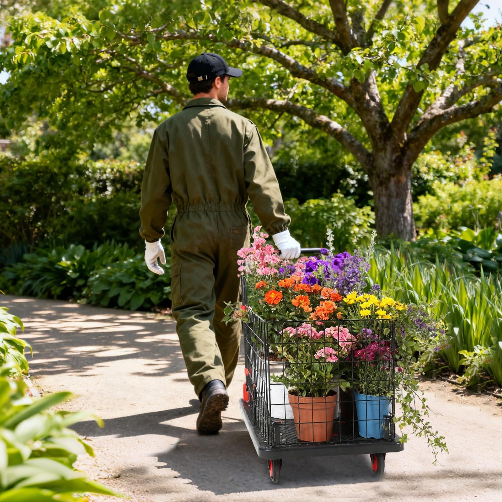 1000Lbs Platform Truck Cart with Cage 2in1 Heavy Duty Push Cart Dolly Foldable