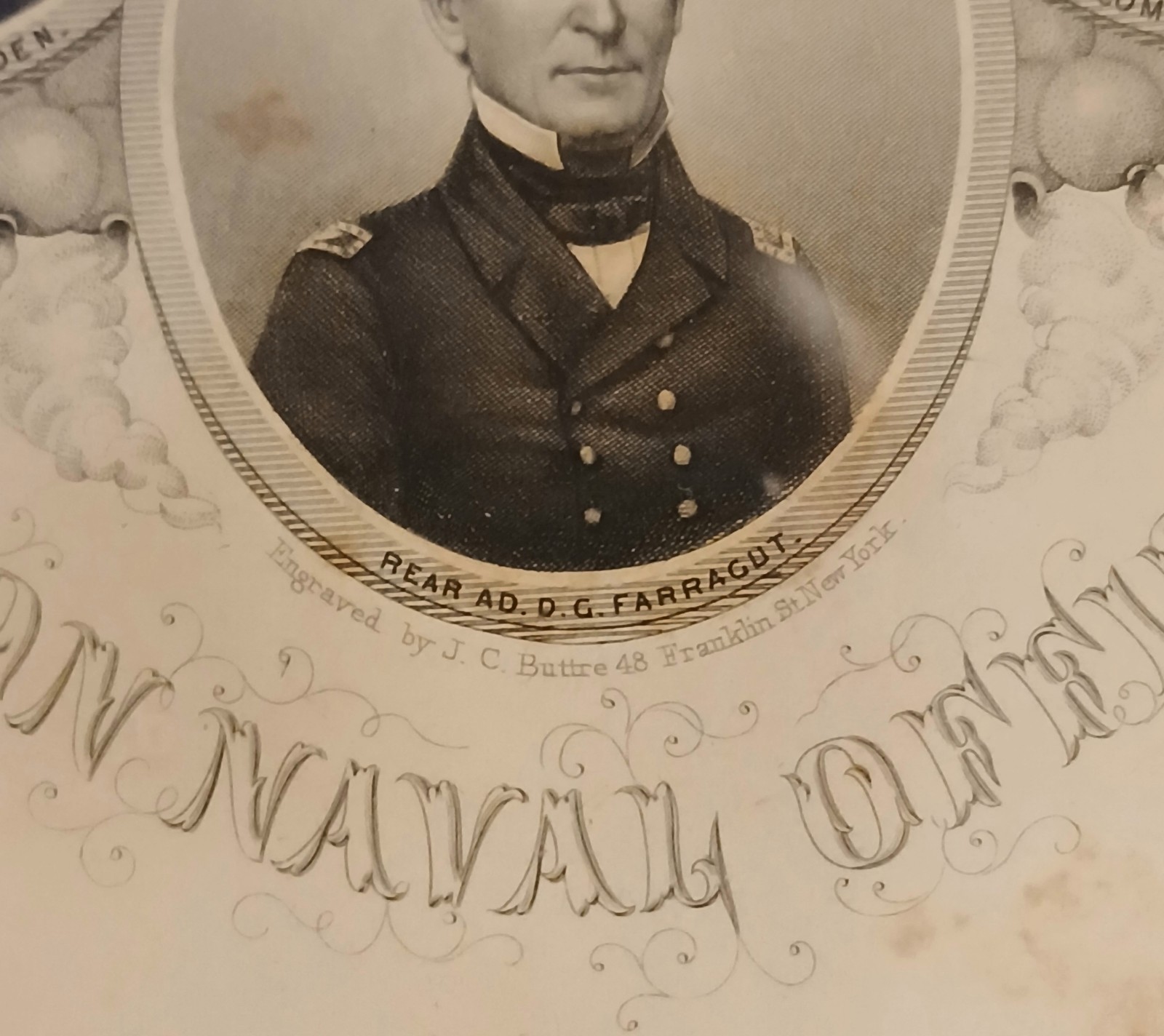 Framed 1862 Civil War Engraved Print Feat. Union Naval Commanders By J.C. Buttre