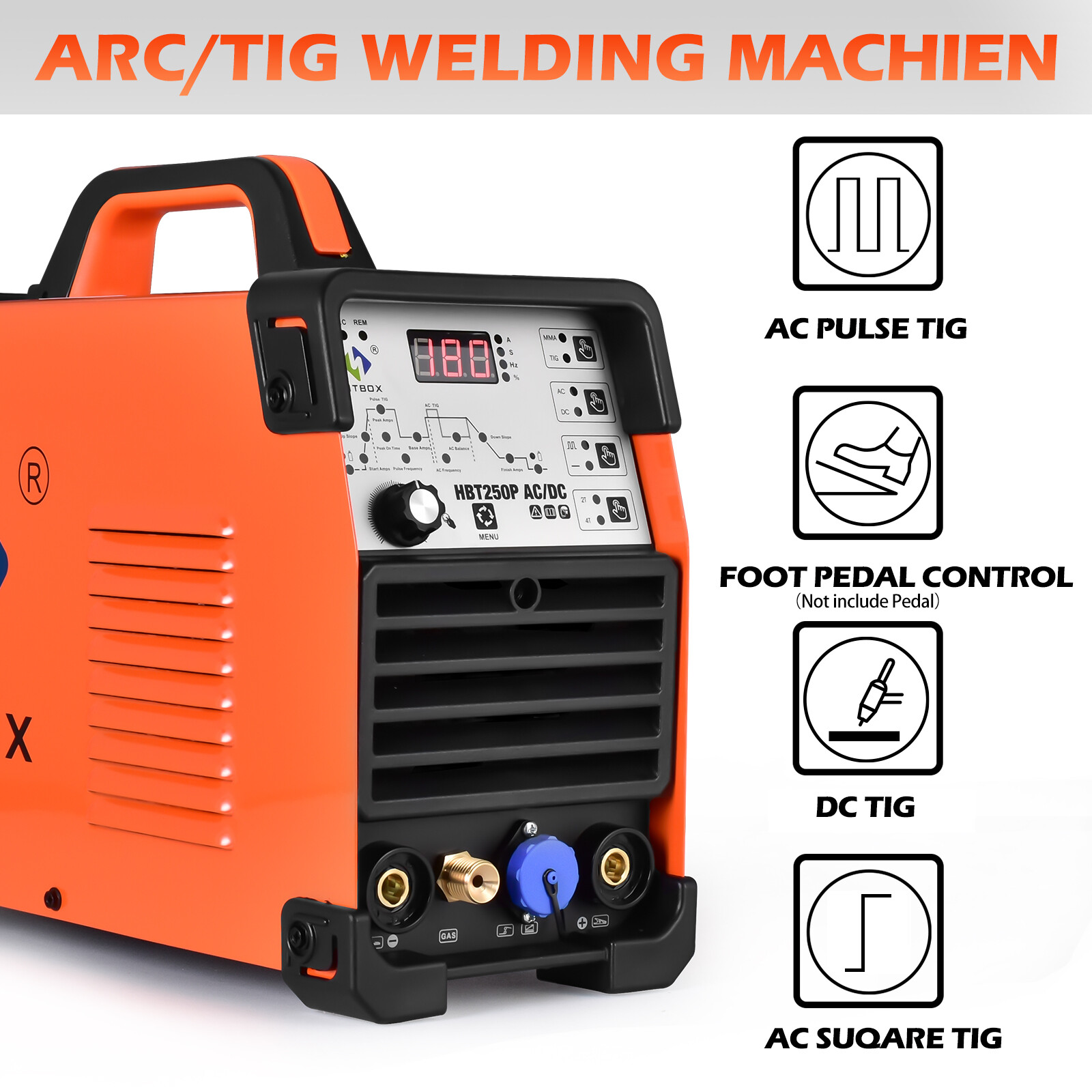 Aluminum Tig Welder AC/DC Pulse HF MMA Tig Welding Machine 200A 220V &Foot Pedal