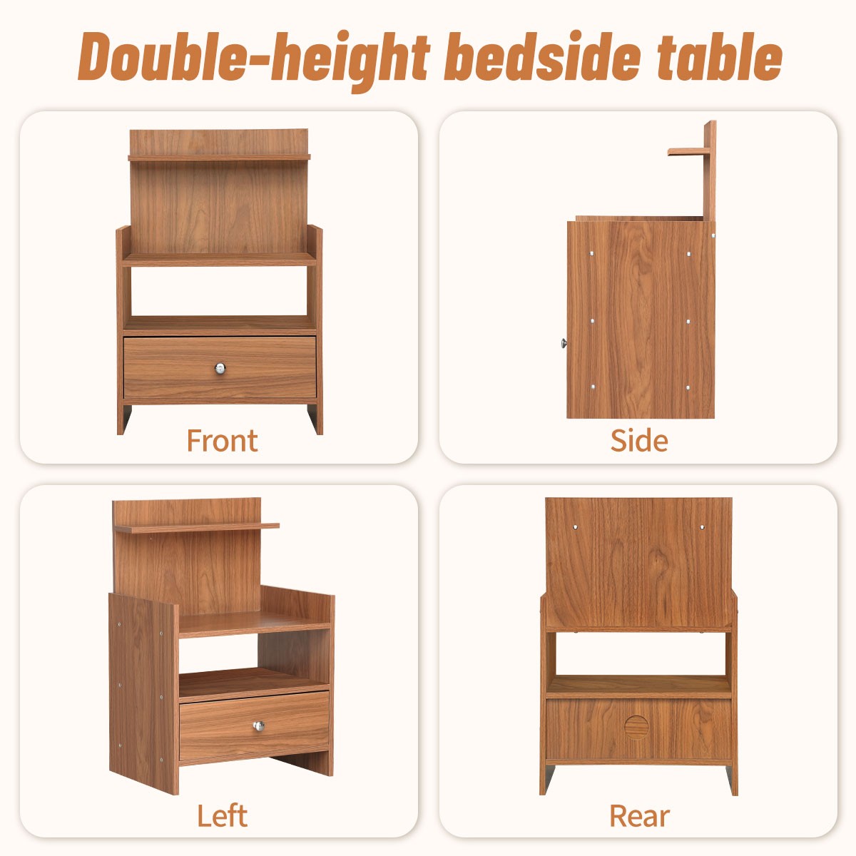 Wood Nightstand 1 Drawer & Open Shelf Bedside Table Retro Living Room Bedroom US