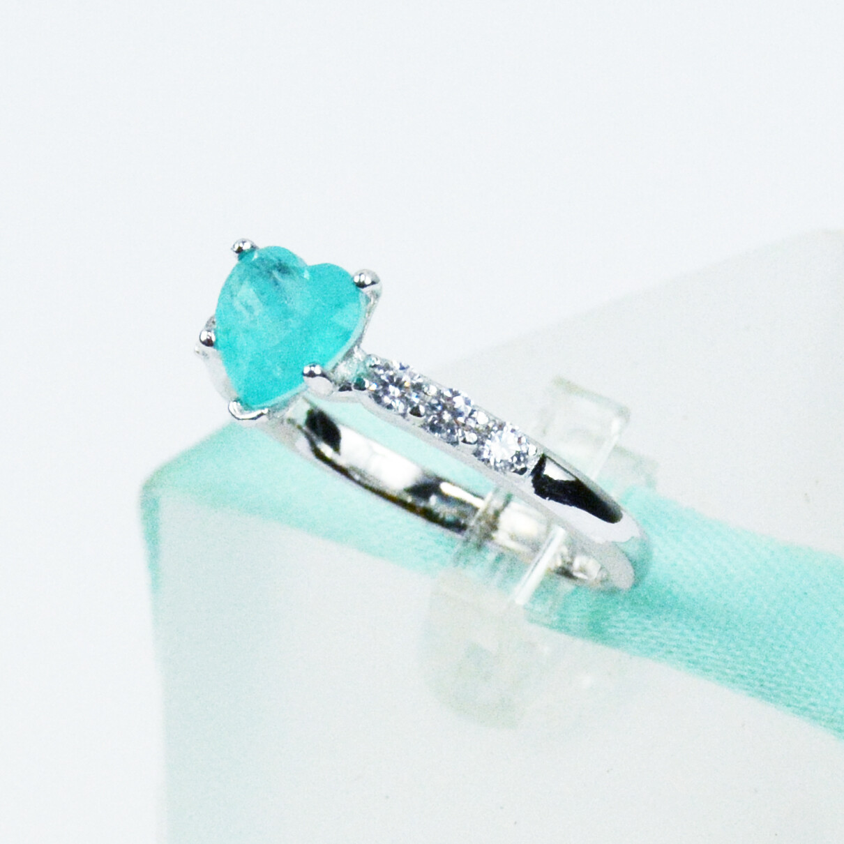 Heart Blue Paraiba Solitaire With Accent Engagement Ring 925 Sterling Silver