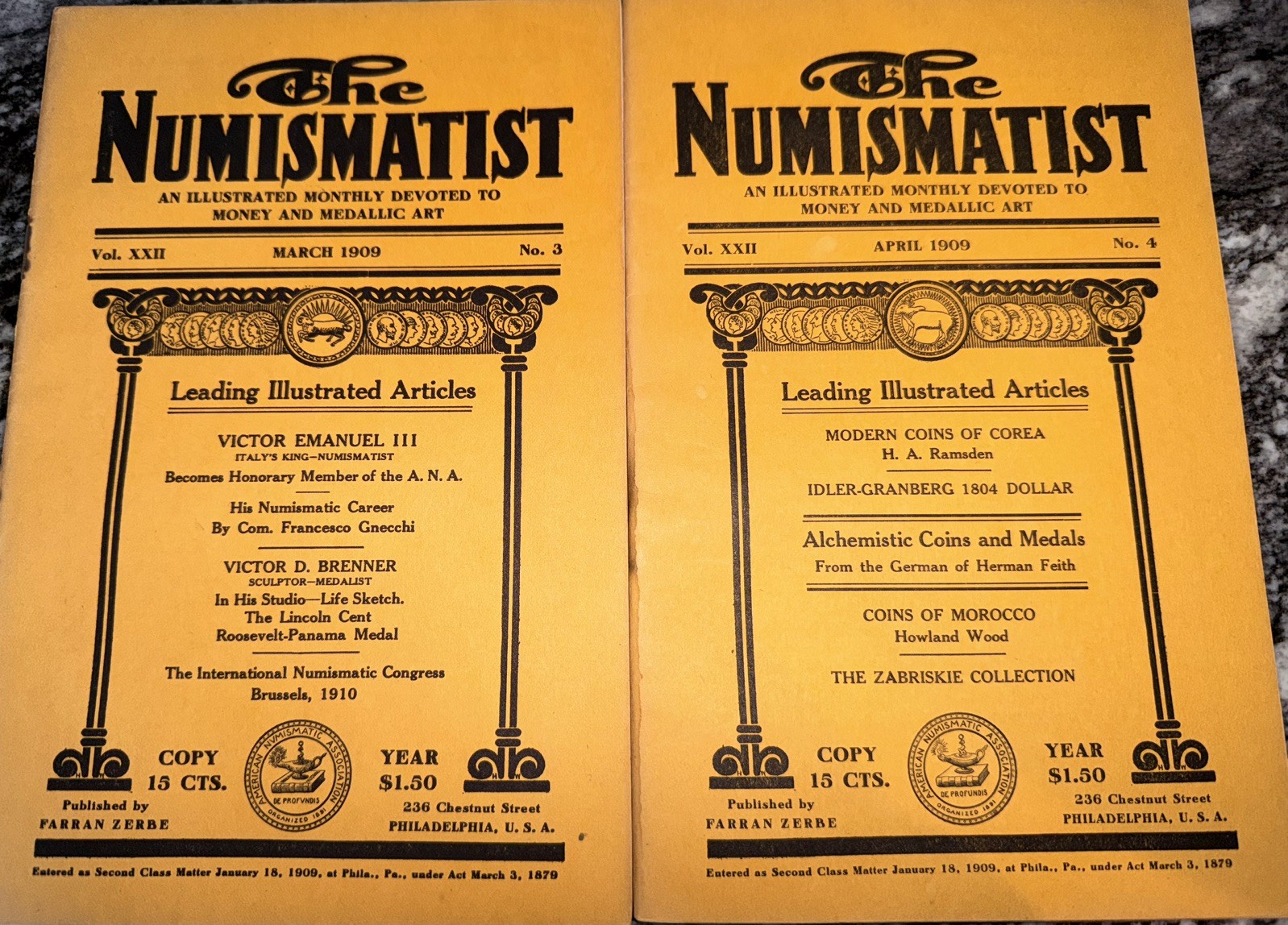 THE NUMISMATIST January  1909  Volumes Three & Four - Scarce