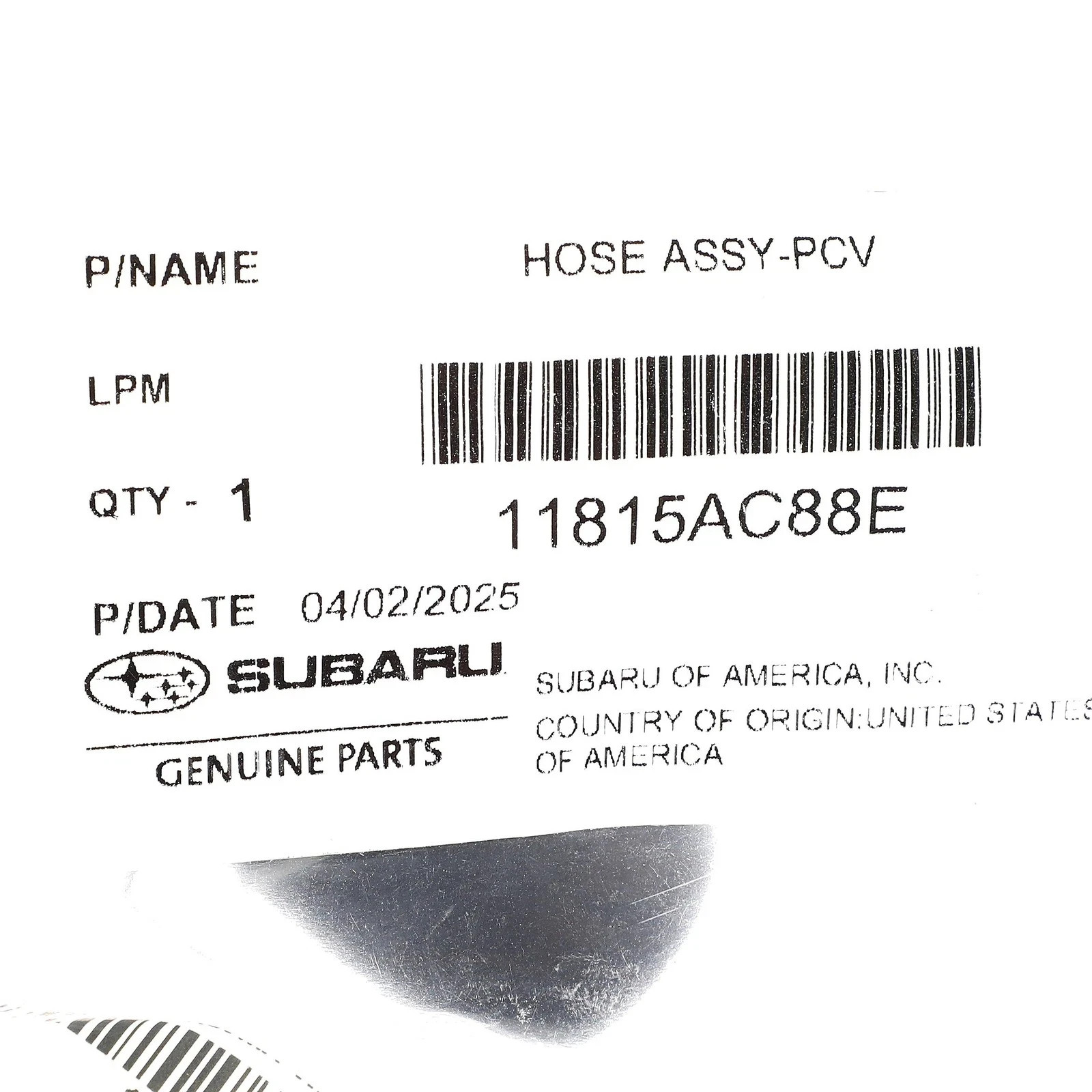 Subaru 2019-2025 Ascent Outback Legacy PCV Hose Assembly 11815AC88E Genuine OEM