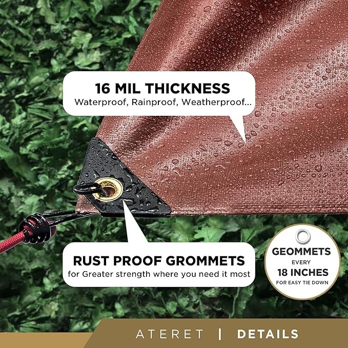 Super Heavy-Duty All Purpose Brown Poly Tarp 16 Mil Waterproof Cover Tarpaulin