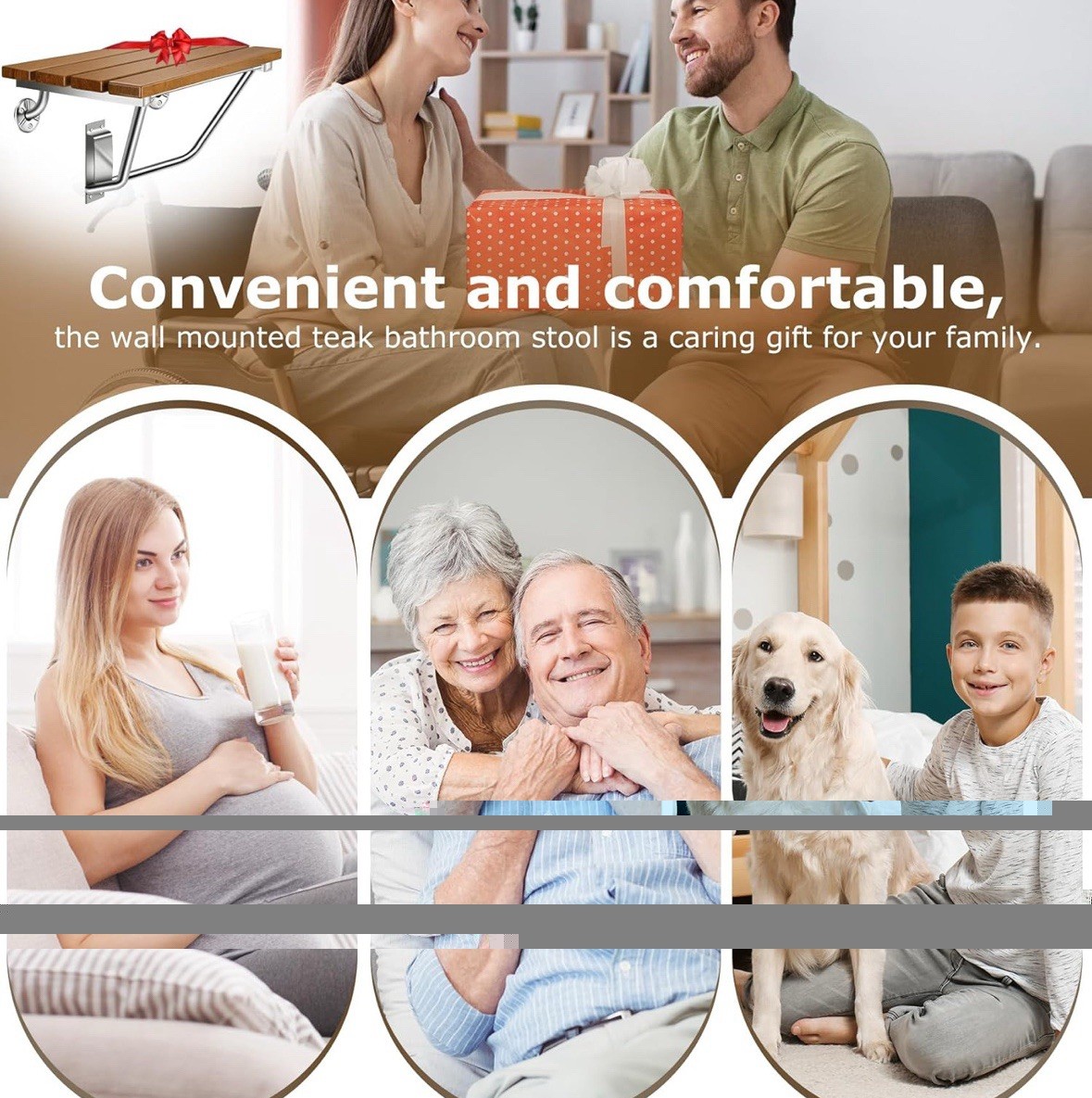 FOLDING SHOWER SEAT WALL MOUNTED 20” WITH STAINLESS STEEL BRACKET, 500 LBS