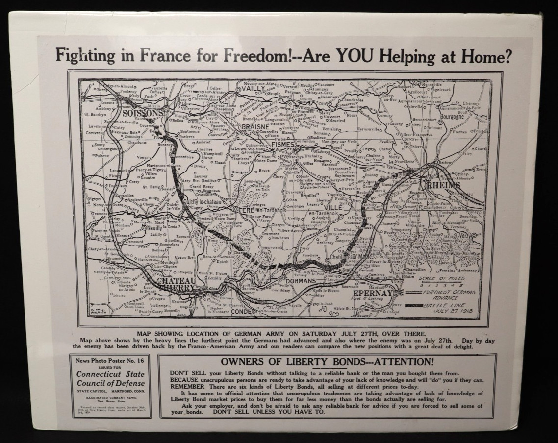 WWI US Homefront Liberty Bonds "Fighting in France for Freedom" Poster 18 x 19