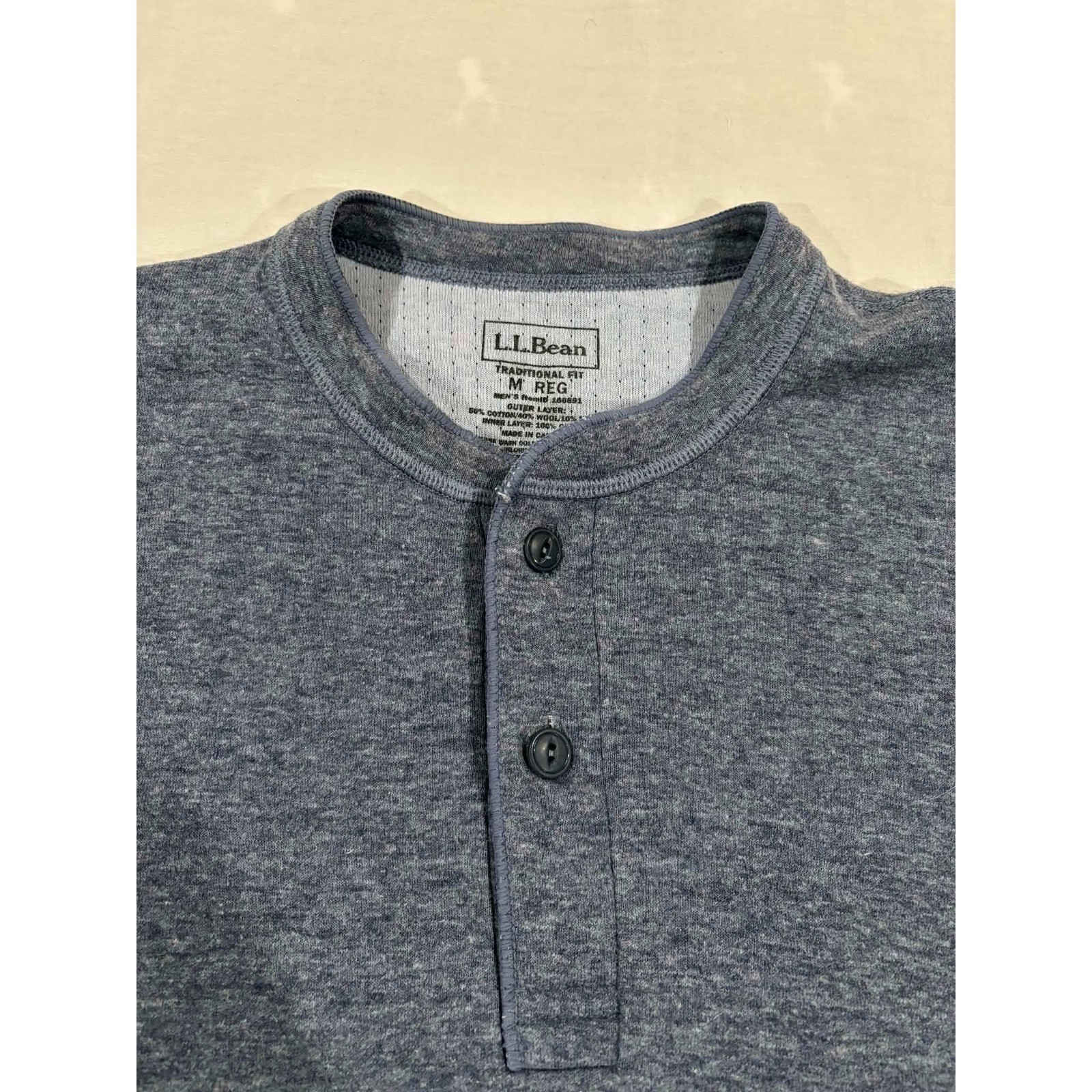 LL Bean Mens Traditional Fit Henley Long Sleeve Shirt Blue Medium Cotton Blend