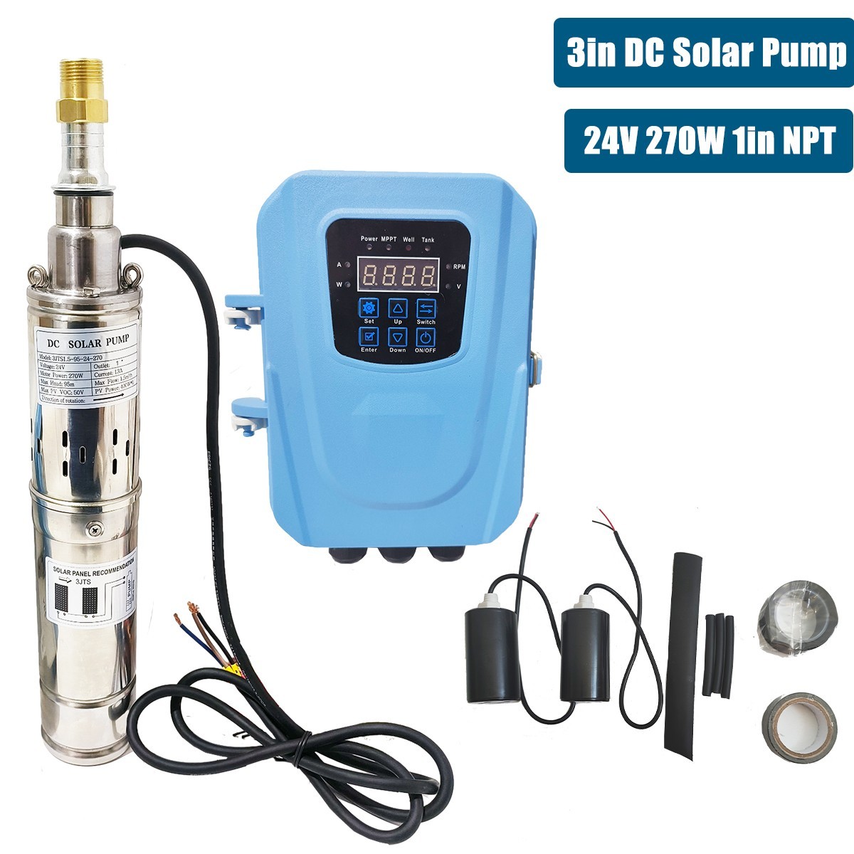 3" 270W Solar Pump Submersible Pump Bore DC 24V Deep Well Pump + MPPT Controller