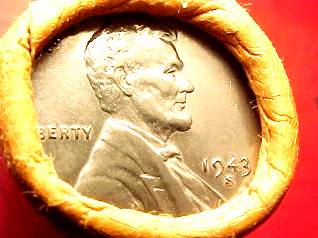 1943-S OBW ORIGINAL BANK WRAPPED ROLL BU UNCIRCULATED LINCOLN WHEAT CENT PENNIES