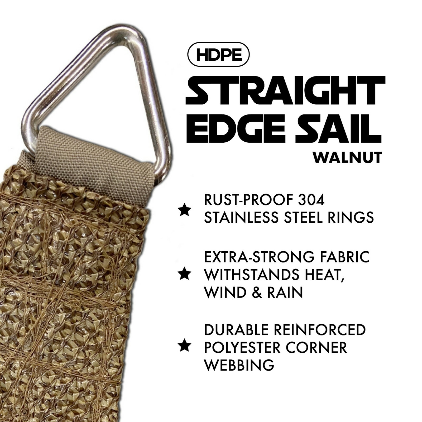 90% Straight Edge Sun Shade Sail, Pergola Cover Canopy Shade W/ Grommets Walnut