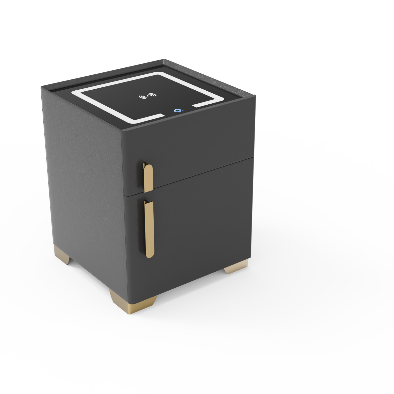 Deep Grey Smart Nightstand w/Security Safe Lock Box, 3-Color,Wireless Charging