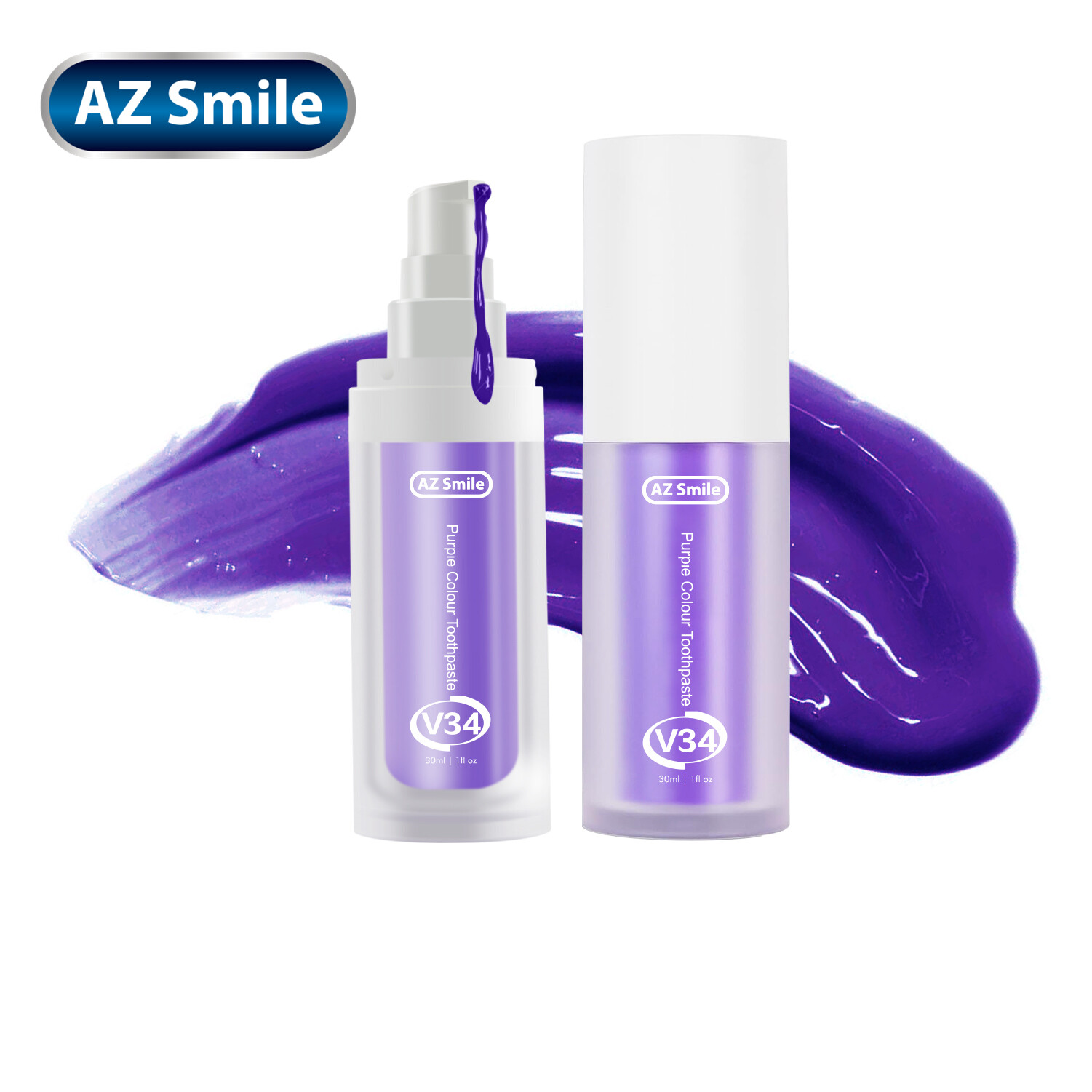 2PC AZSmile V34 Colour Corrector Purple Teeth Whitening Toothpaste Serum PAP