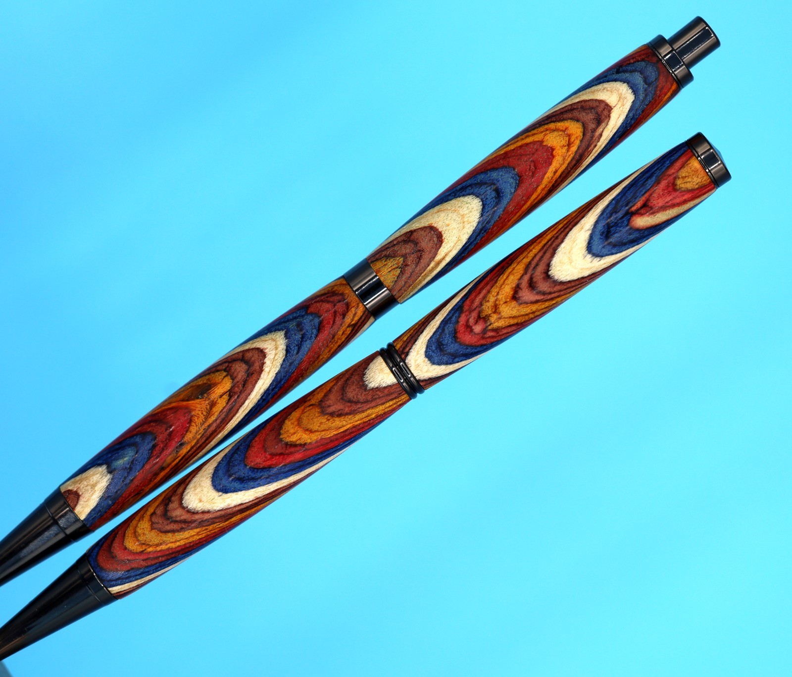 Handcrafted Slimline Pen & Pencil Set in Gun Metal, Color Grain Wood & Zip Case