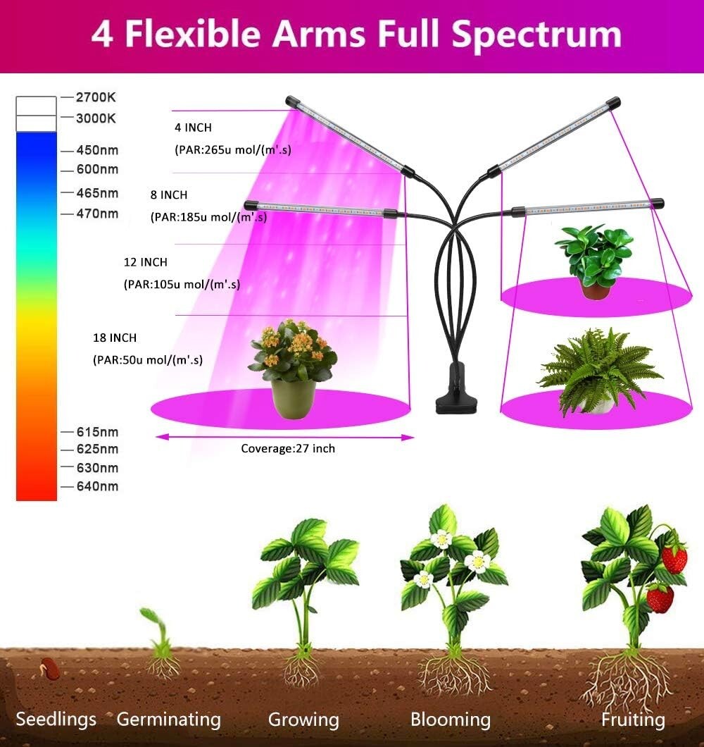 4 Heads LED Grow Light Plant Growing Lamp Light for Indoor Plants Full Spectrum