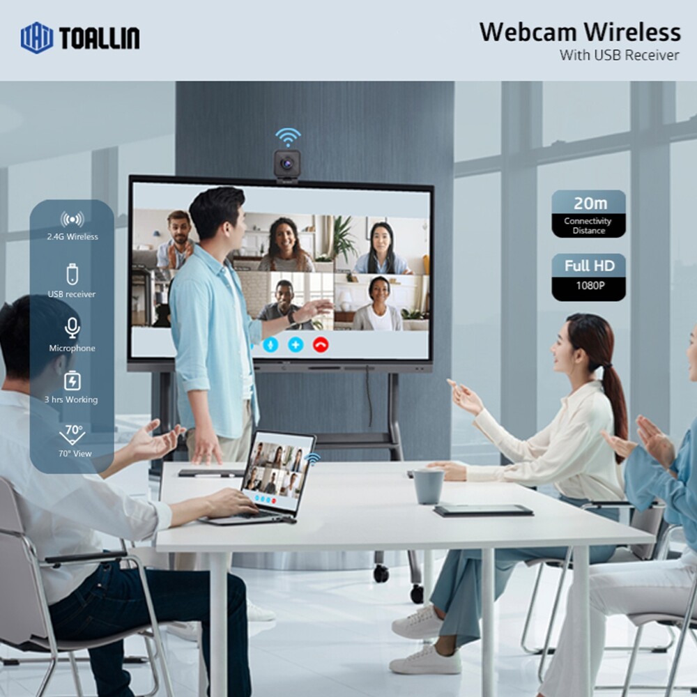 TOALLIN 1080P HD Wireless Webcam for PC Noise-cancelling Built-in microphone New