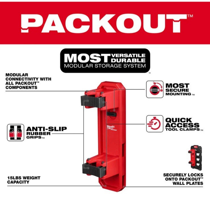 Milwaukee 48-22-8348 PACKOUT Long Handle Wall Mounted Tool Holder