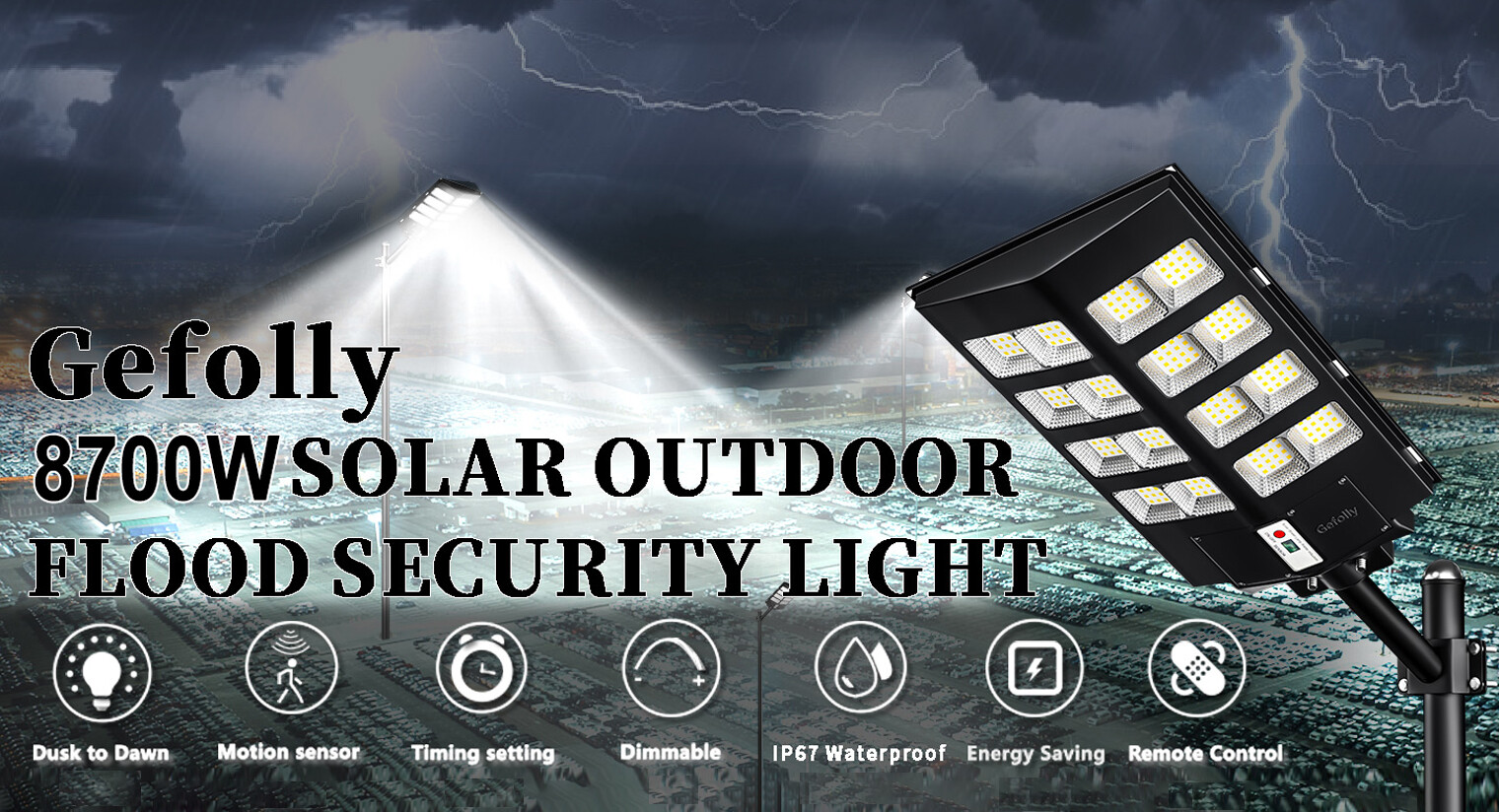8700W Commercial Solar Street Lights Outdoor Dusk to Dawn Super Bright Aluminium