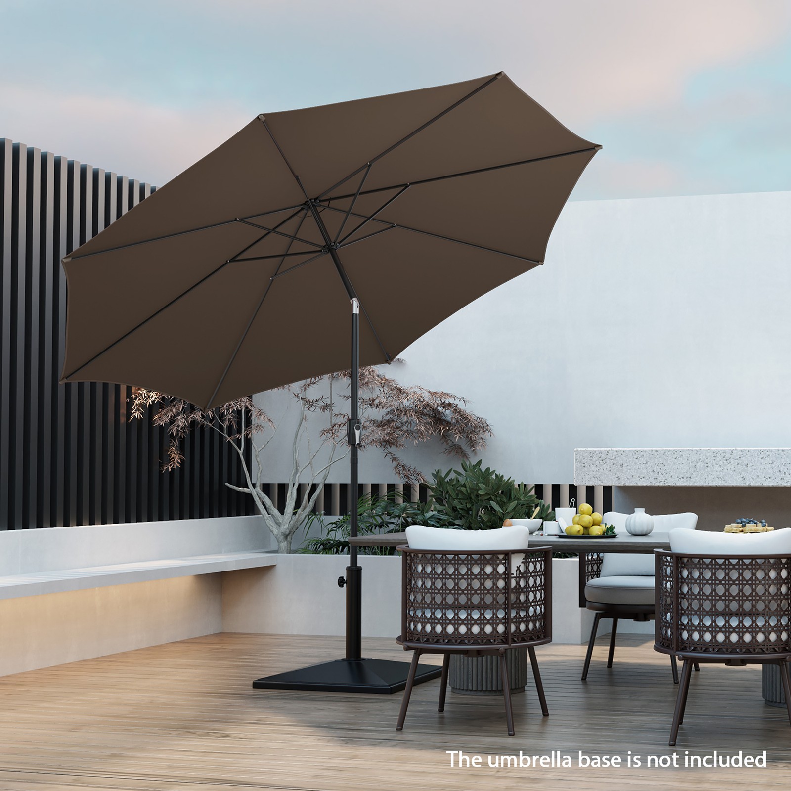 10FT Solar Patio Umbrella 112 LED Lighted Umbrella Table Market Umbrella Coffee