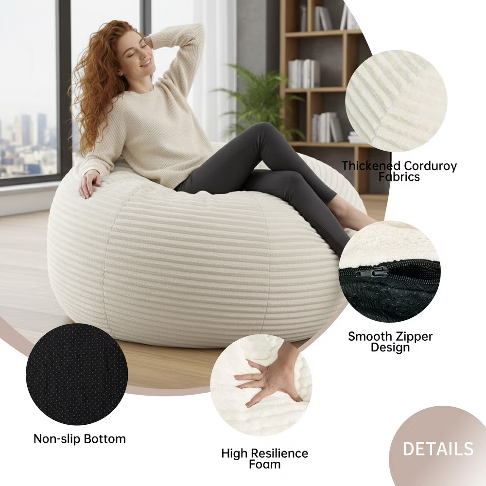 Hooseng 3.5 FT Bean Bag Chairs for Adults, Large Corduroy Bean Bag