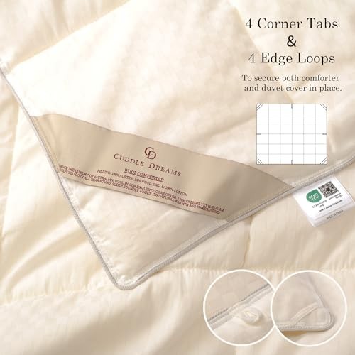 Wool Comforter Duvet KING, 102 IN x 88 IN White- 120gsm Filling for Summer