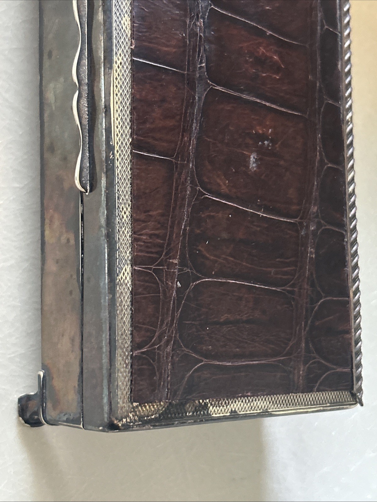 Aristocrat Silver Plate w/ Crocodile/ Alligator Top Cigarette Box Wood Lining