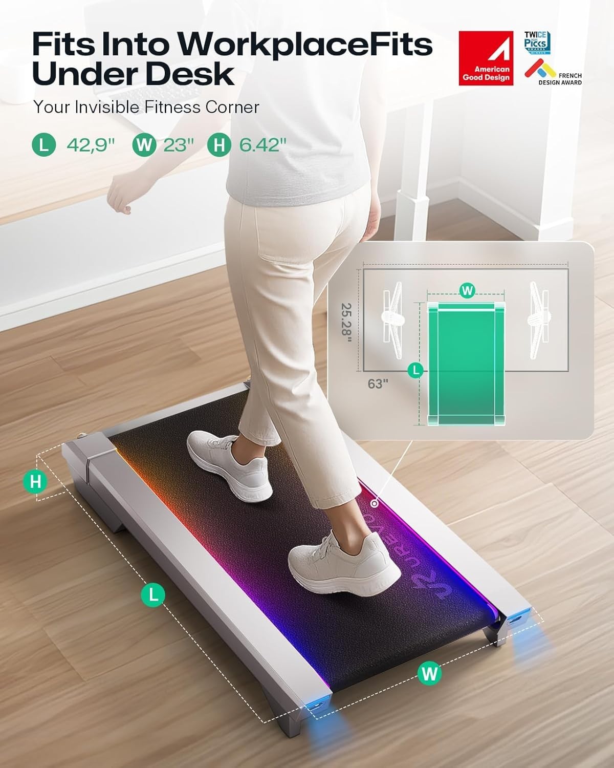 UREVO CyberPad Walking Pad 14% Incline Smart Treadmill Under Desk AI