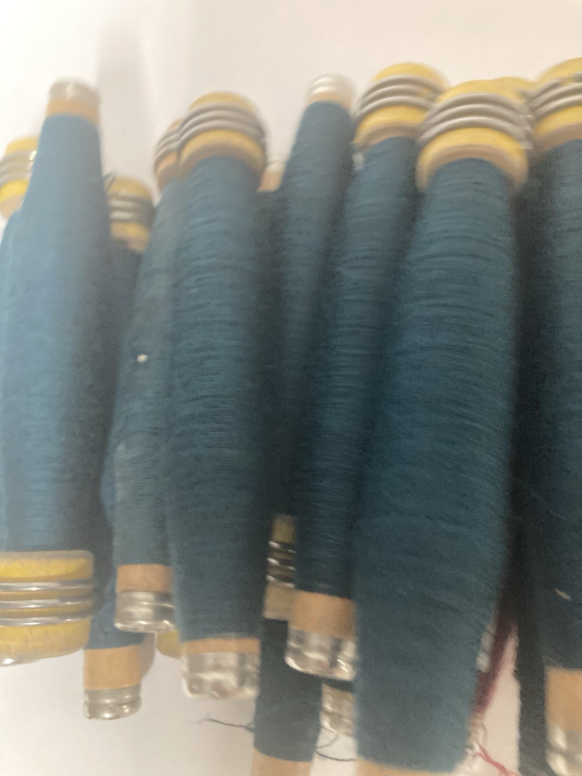 Wrapped Wood Quills, RED and GREEN, Bobbins, Spool, Threaded, Textile, lot of 30