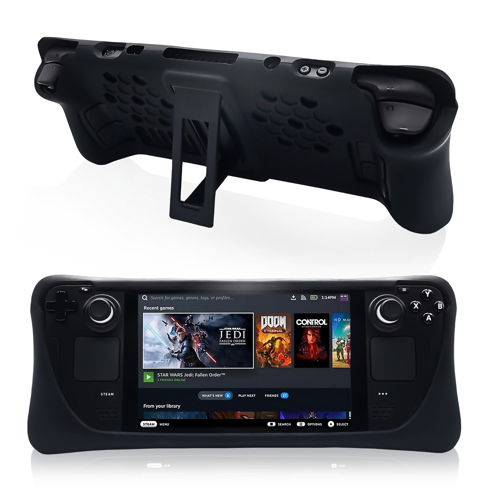 FIREBUBBLES Black Armor Protective Case for Valve Steam Deck with Glass Cover