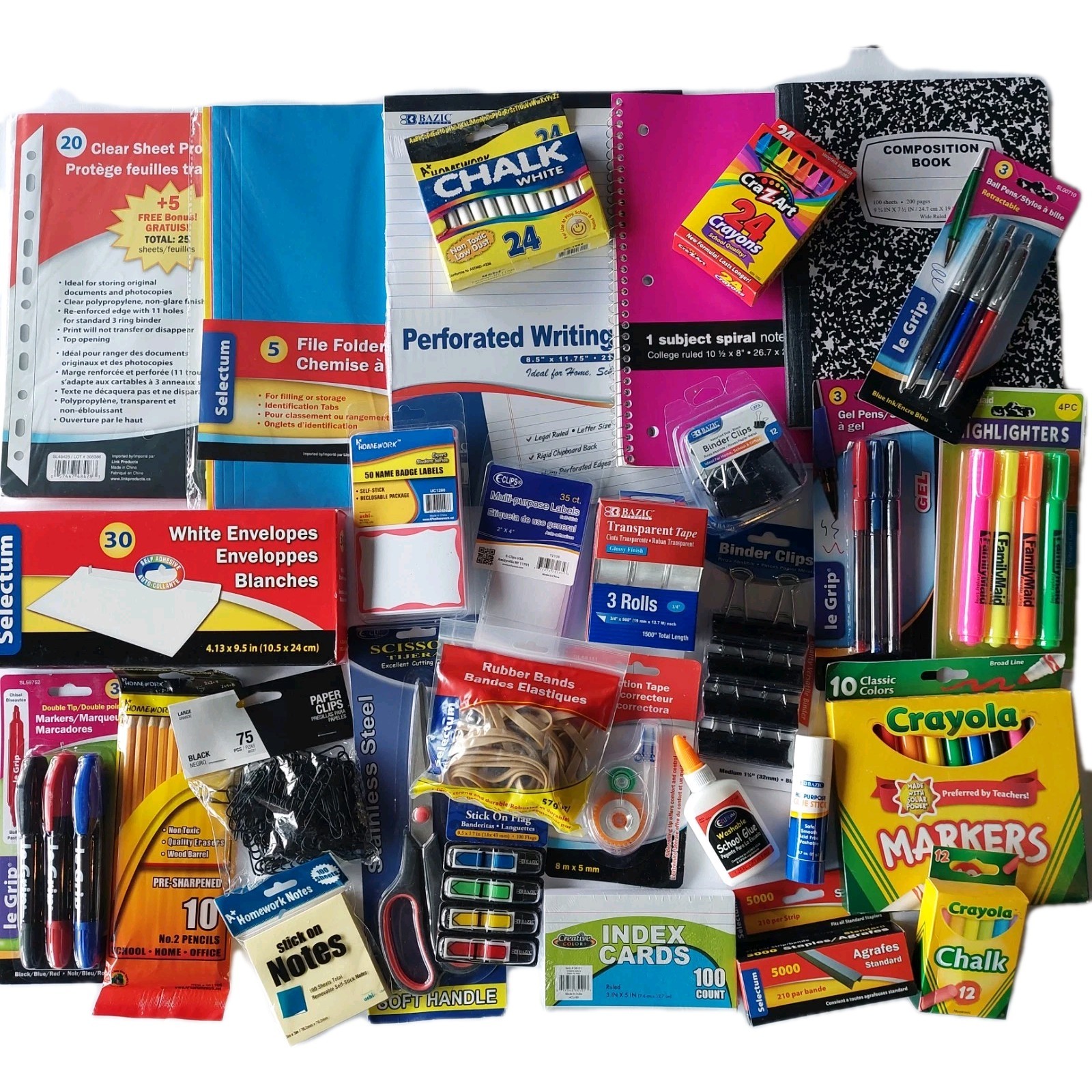 School Supplies Bundle CRAYONS MARKERS PENS PENCILS NOTEBOOKS GLUE SCISSOR 30PC+