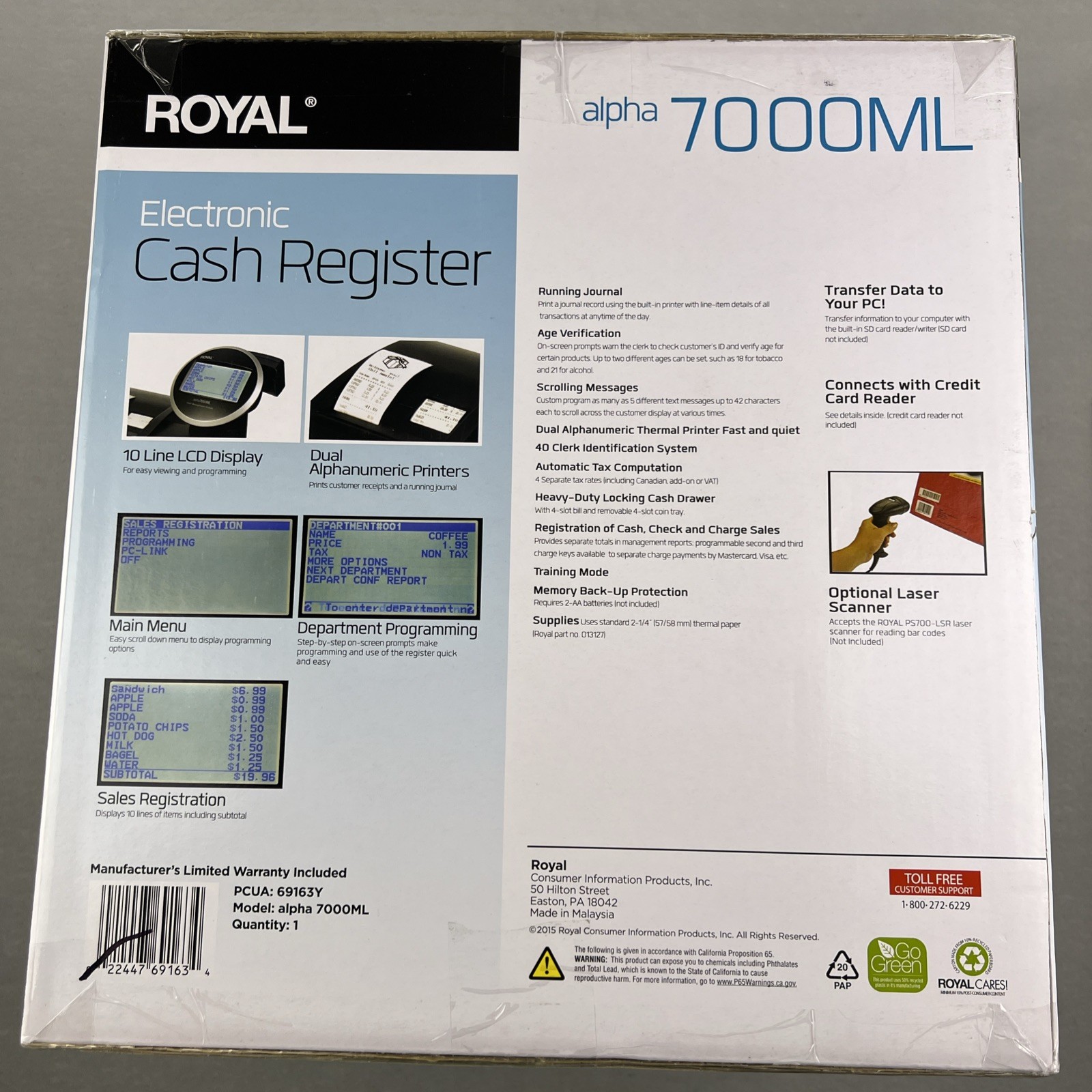 Royal Alpha 7000ml Electronic Cash Register W/Dual Alphanumeric Thermal Printer