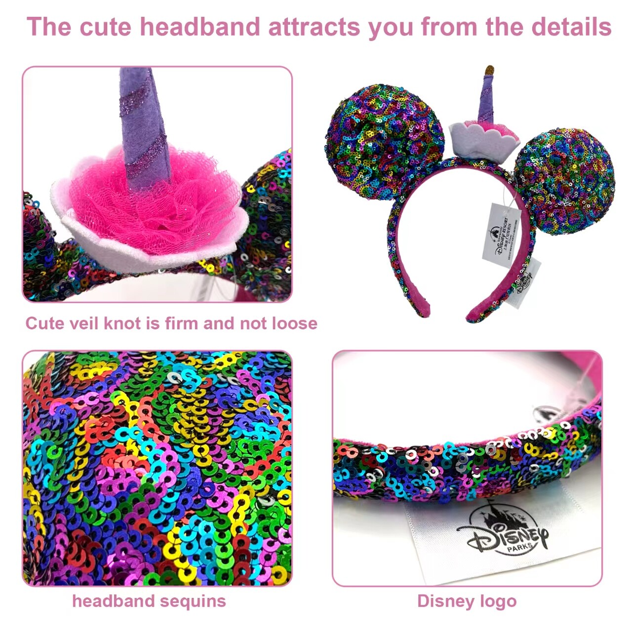 Disney-Parks Headband Birthday Cake Colorful Sequins Mickey Minnie Mouse Ears
