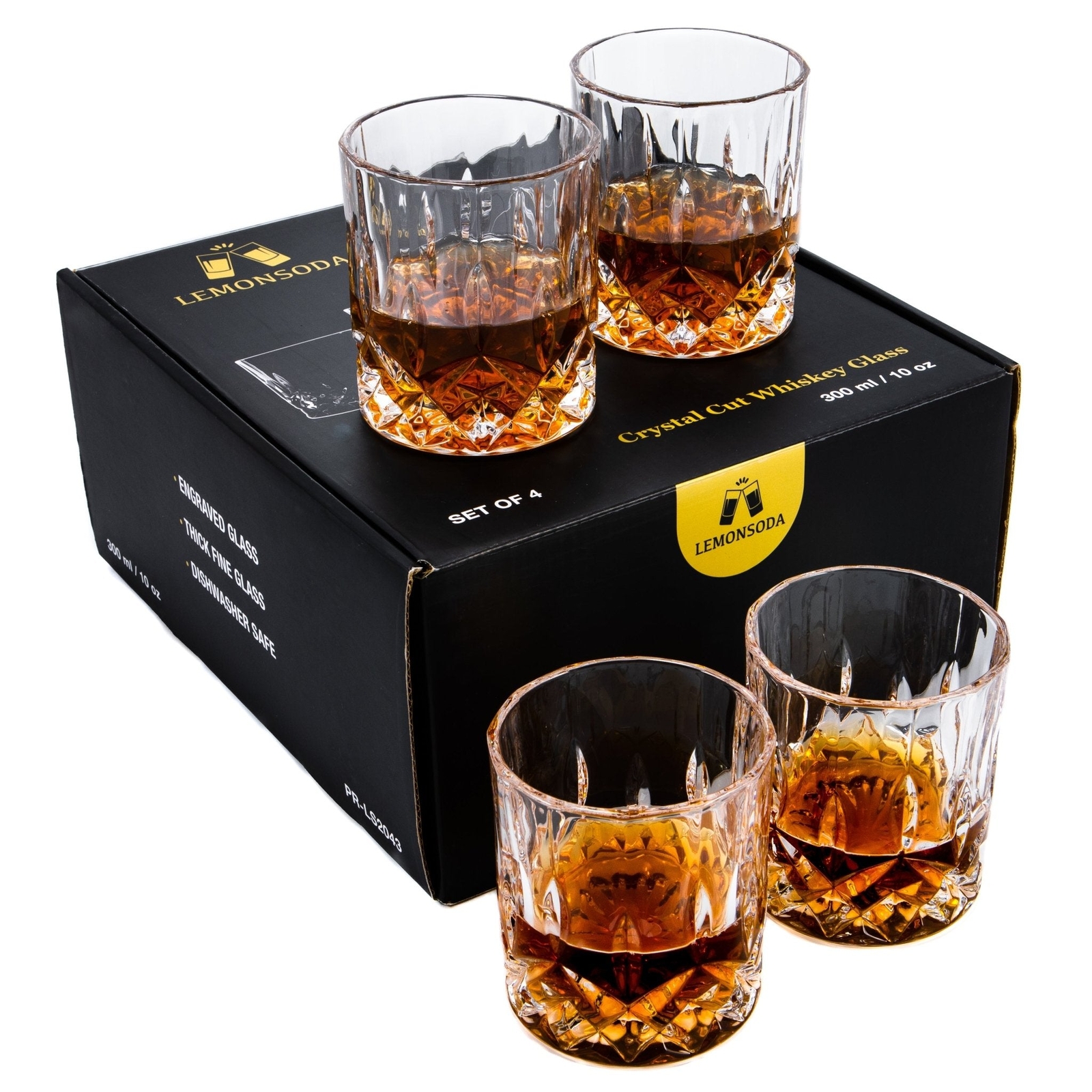 LEMONSODA Crystal Cut Old Fashioned Whiskey Glasses - 10oz - 2/4/6ct