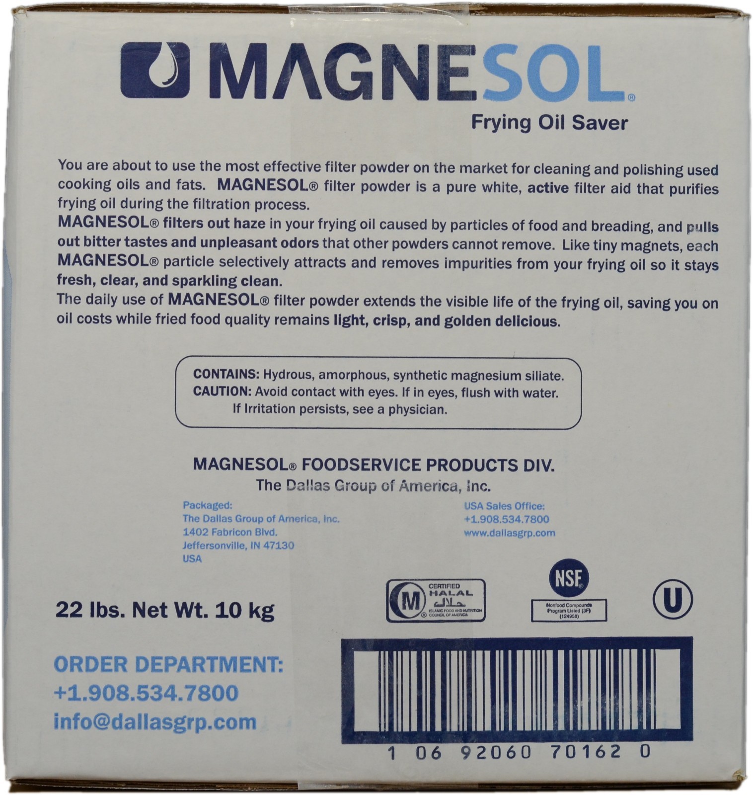22 lb Bulk Box Magnesol XL Frying Oil Saver Filter Powder 748162 by Dallas Group