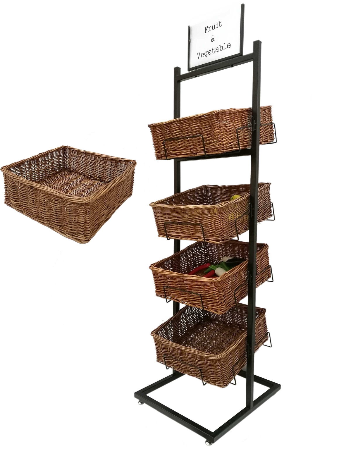4 Tier Basket Stand Wicker Basket Bakery Rack Produce Stand Food Rack Fruit