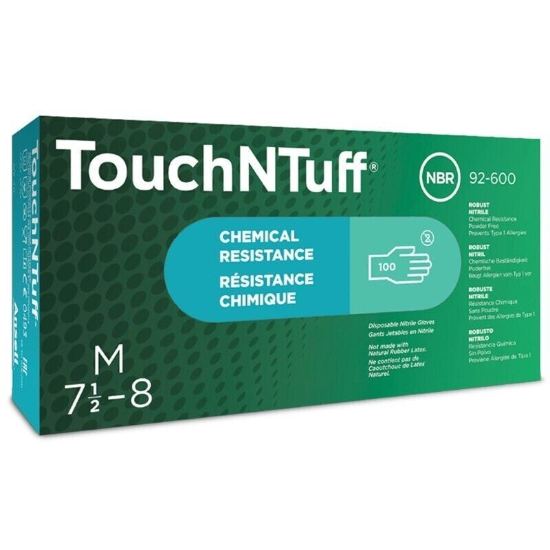 Ansell 92-600 Touch N Tuff Teal Nitrile Powder Free S, M, L, XL Cs/1000 (10x100)