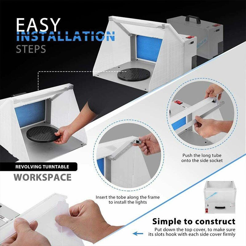 Portable Hobby Airbrush Paint Spray Booth Kit Exhaust Filter LED Light Set Model