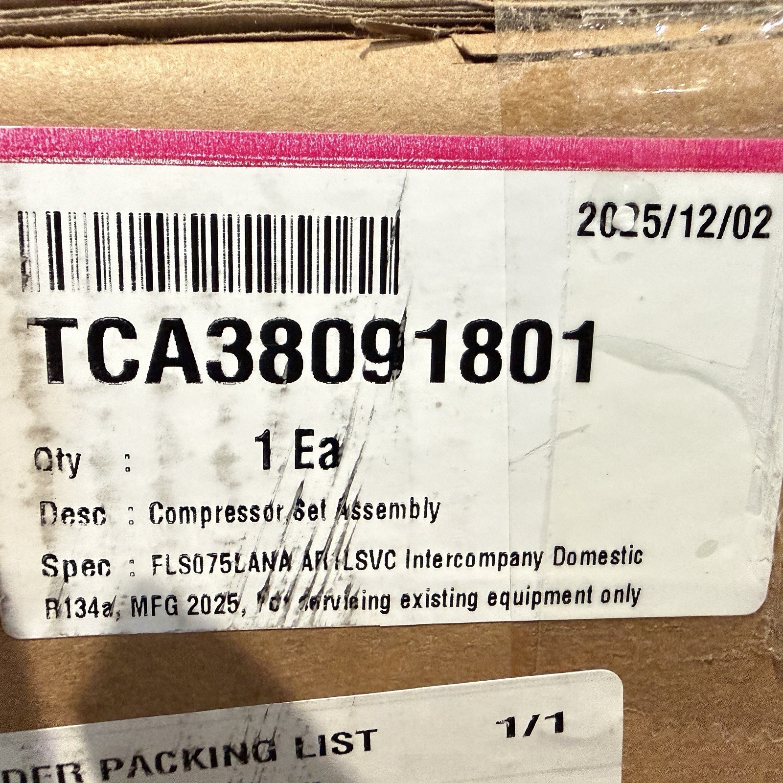 New Genuine OEM LG Refrigerator Compressor TCA38091801 / FLS075LANA