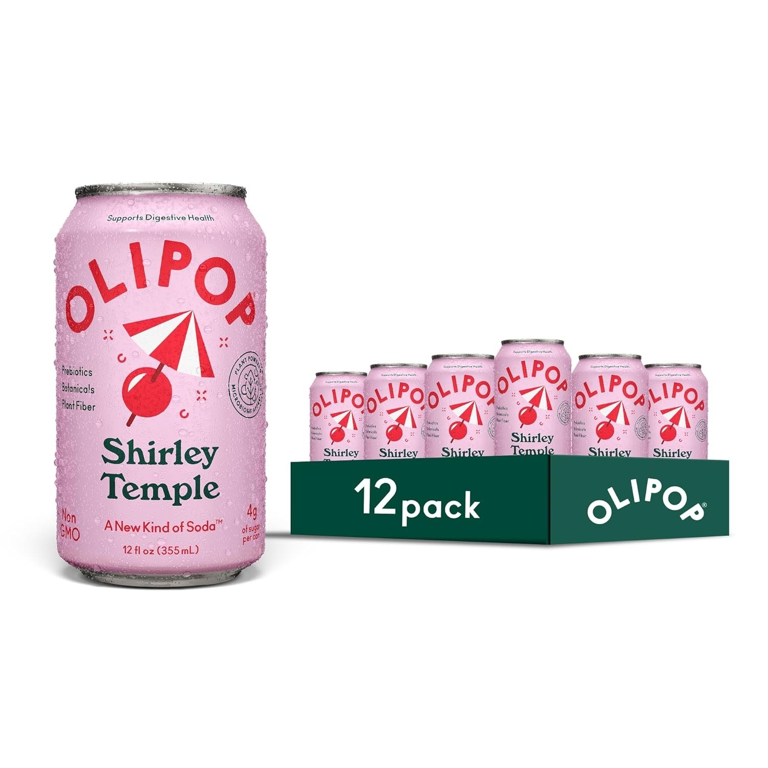 OLIPOP Prebiotic Soda Pop, Shirley Temple, Pantry Pack Packed Prebiotics 12 cans