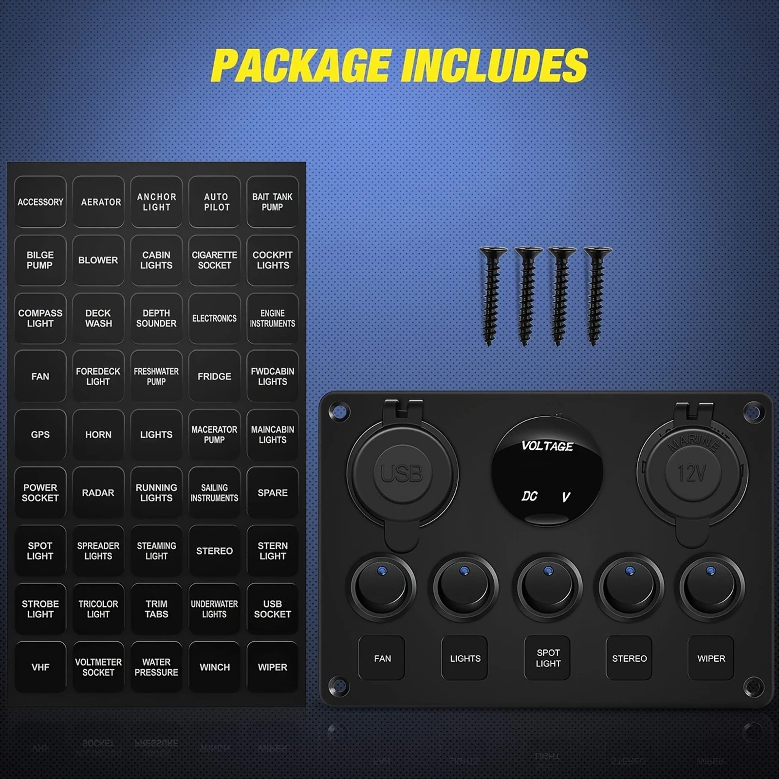 5-Switch 12V Electrical Panel - Voltmeter, Dual USB for RV, Truck & Boat